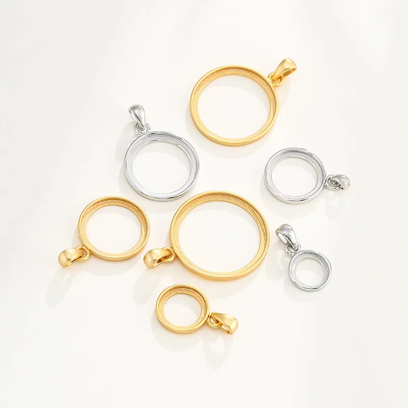 8mm-20mmS925 Sterling Silver Necklace Pendant Empty Holder Suitable For Inlaying Wax Round Pendant Empty Holder DIY Accessories