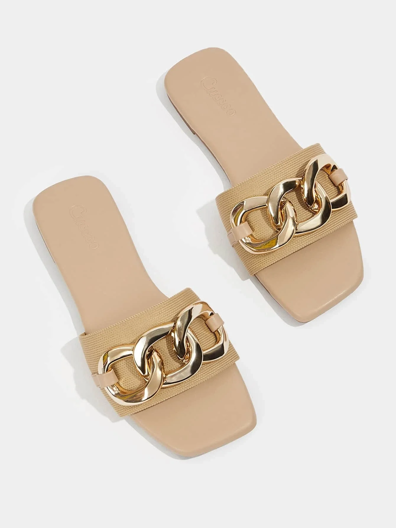 

Basic Metallic Chain Decor Slide Sandals