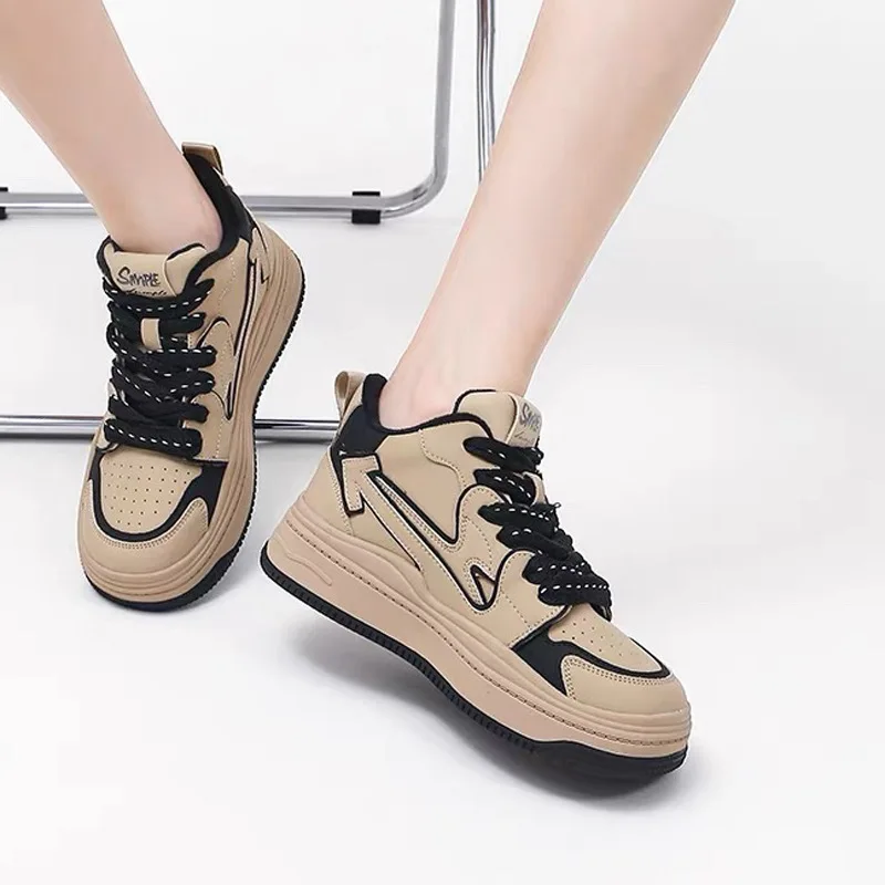 Autuspin 4.5cm Platform Skateboard Shoes Women Winter Autumn Retro Genuine Leather Casual Vulcanized Sneakers Woman Size 35-40