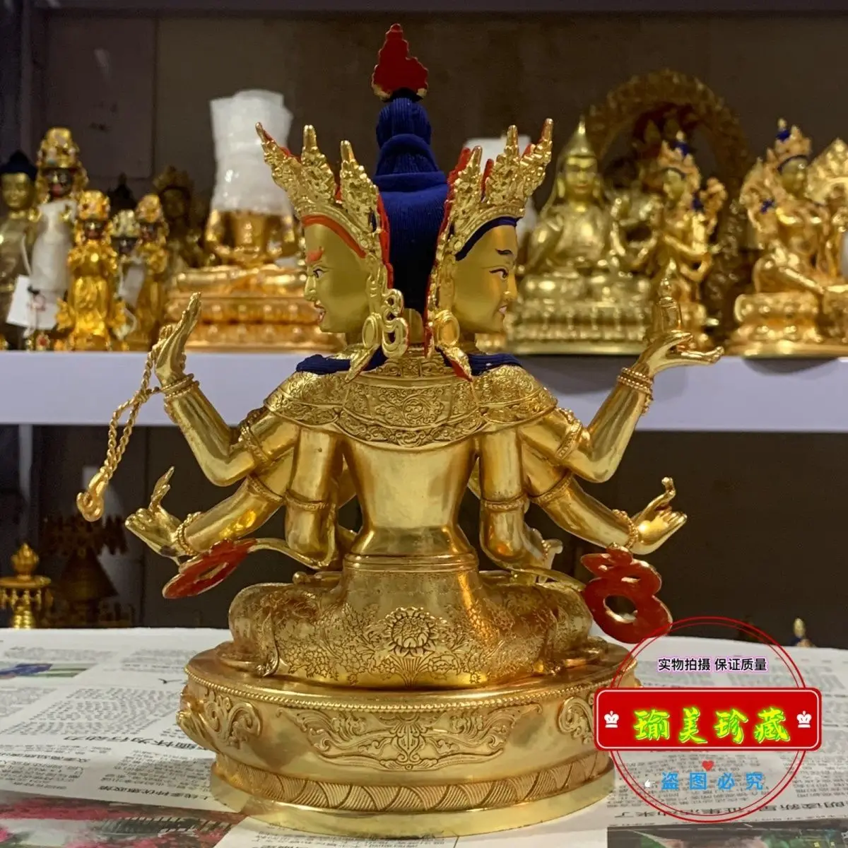 Zunsheng Будда родная голова 7-дюймовая позолоченная статуя из чистой меди 21 см