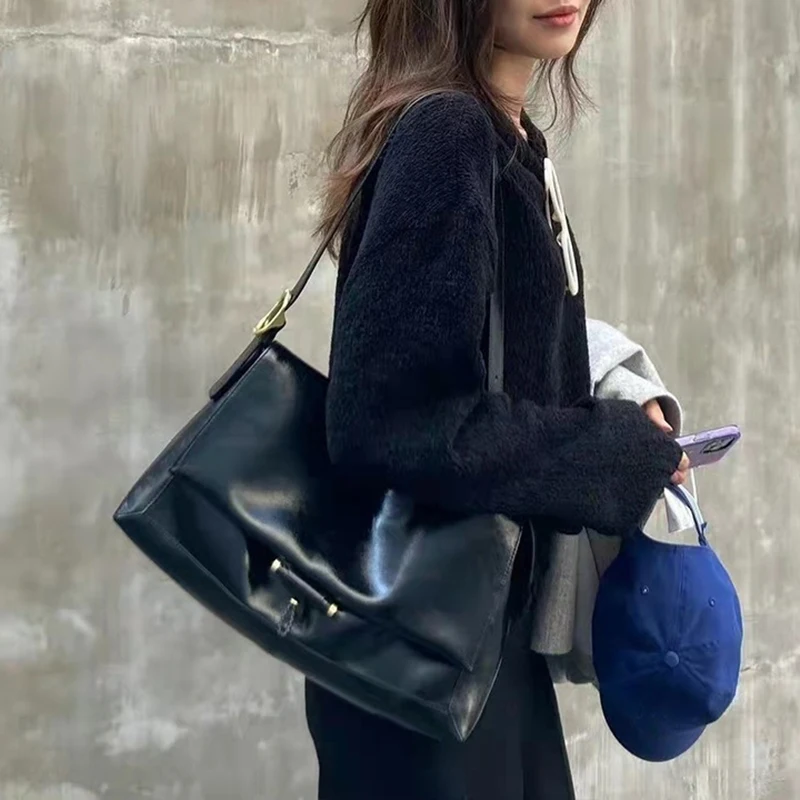 

Big Capacity Shoulder Bag Simply Casual Side Bags For Women 2022 PU Fashion All-match Black Hand Bags Shopper Travel Daily