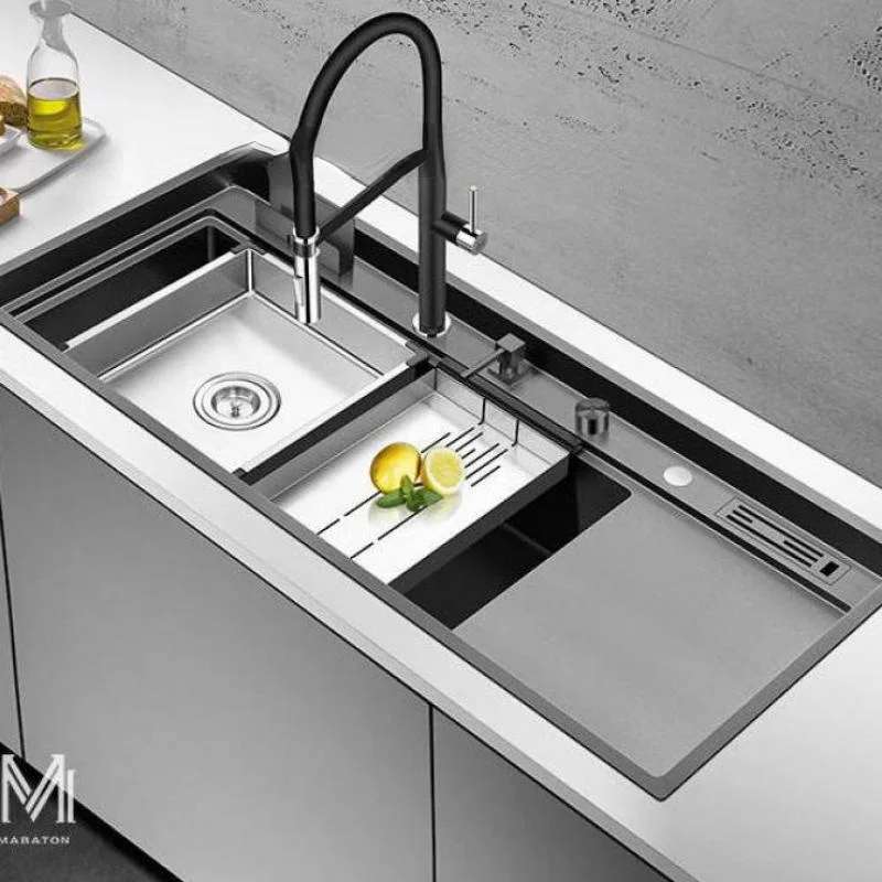 

Kitchen Black Nano-stainless Steel Large Sink, Large Single-bath Kitchen Sink With Knife Holder