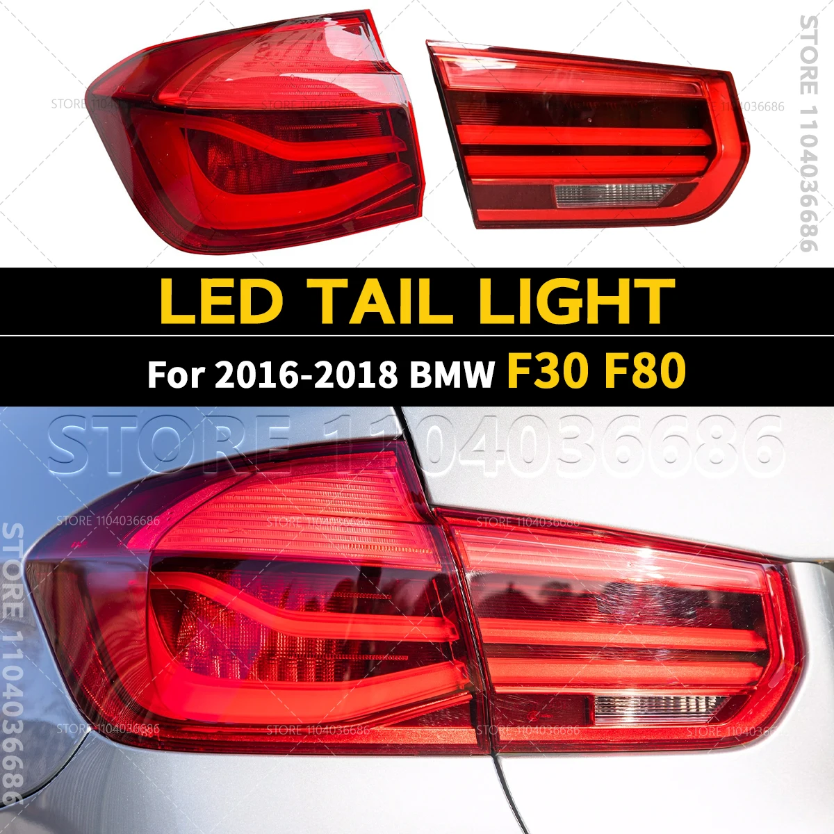 Фото Для 2016-2018 F30 F80 BMW 3 серии M3 со светодиодной лампой, задний фонарь, стоп-сигнал 63217369117 63217369118 63217369119 63217369120 №1