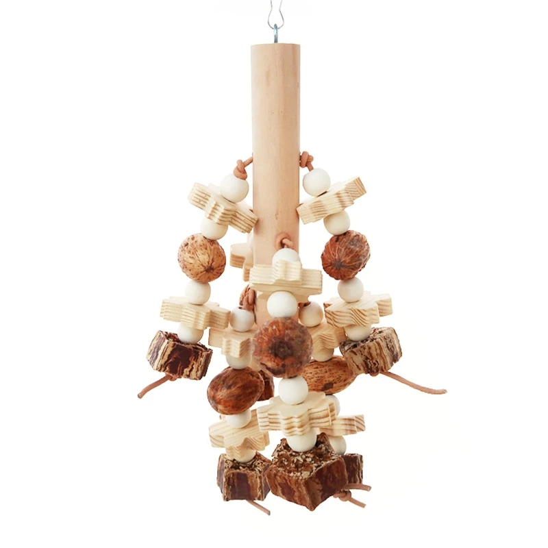 

Parrot Toy Wooden Blocks Beads Cage Hanging Bite Toys for Small Medium Birds