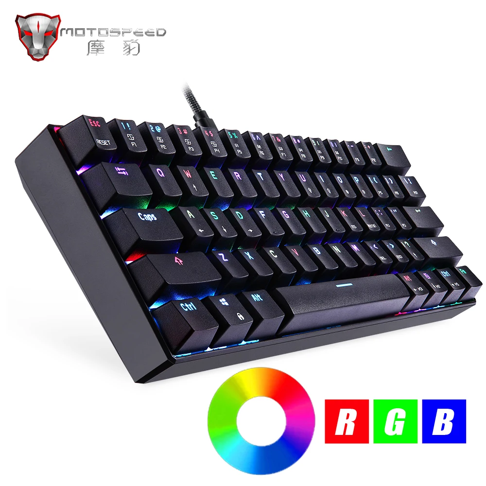 Игровая механическая клавиатура Motospeed CK61, проводная USB клавиатура с Цветной подсветкой, с голубыми переключателями, для любителей компьютерных игр, 61 клавиша
