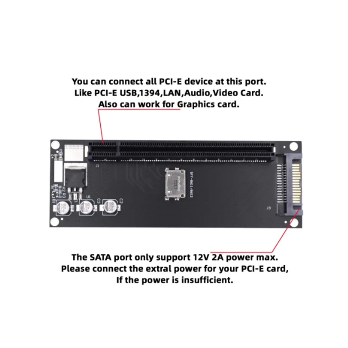 Переходник PCIe на телефон Oculink SFF-8611 to PCI-Express 16X 4X адаптер с портом питания SATA для