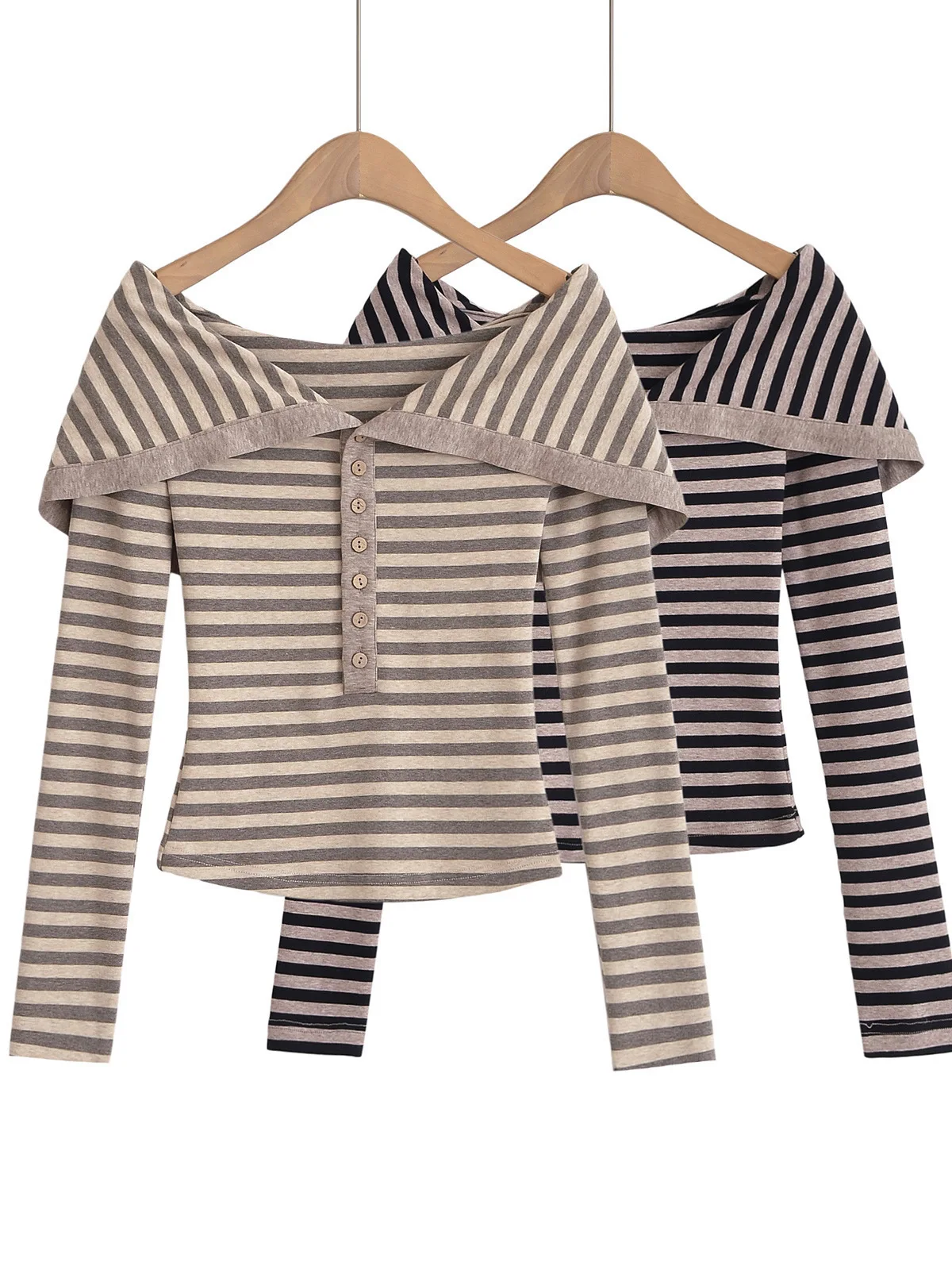 Осень/зима новинка 2024 полосатый пуловер с открытыми плечами и длинными рукавами