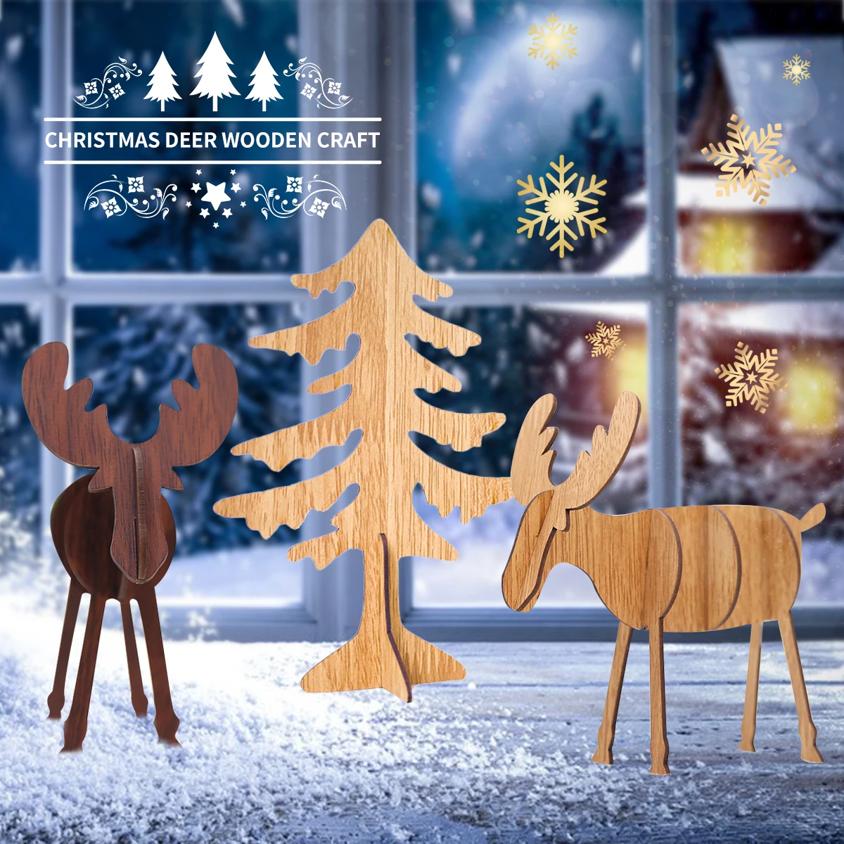 

Christmas Tree Wooden DIY Decorations Christmas Deer Assembling Creative Standing Decor Children's Gift New Year Party Ornaments