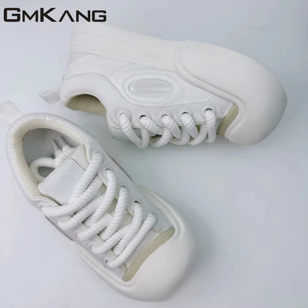 Spring New Thick Sole Casual Shoes Women Round Toe Lace Up Loafers Comfy Genuine Leather Flat Platform Shoes Female 2023