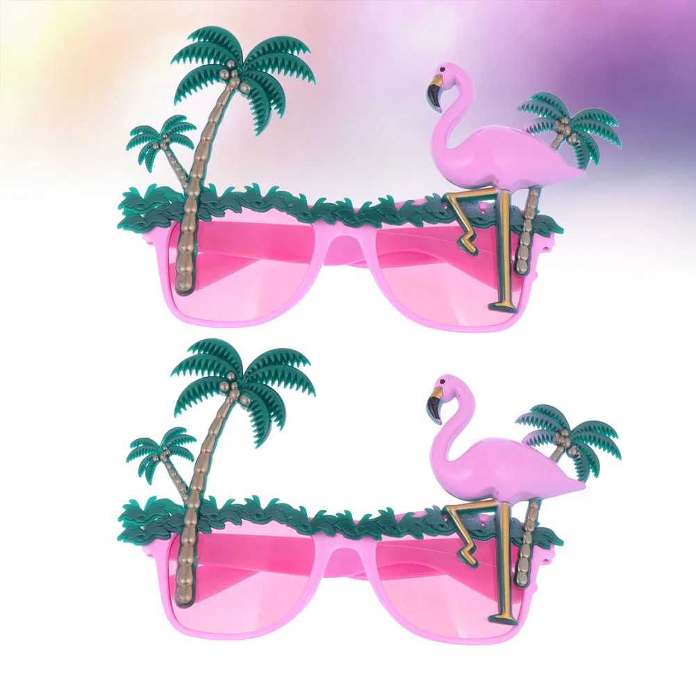 

2PCS Flamingo Design Glasses Funny Coconut Tree Eyeglasses Hawaiian Party Dress Up Decorative Toys Beach Photo Props Sunglasses