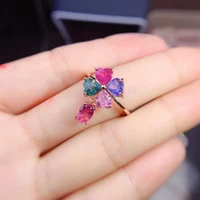 meibapj natural candy tourmalinetanzanite colorful flower ring for women real 925 sterling silver charm fine wedding jewelry