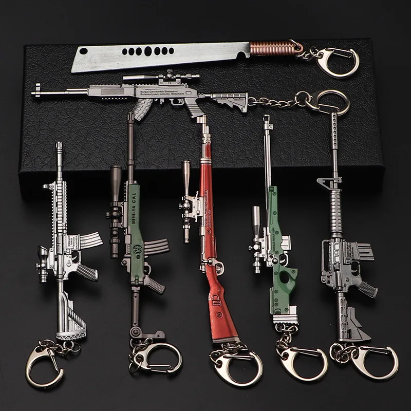 

Cartoon Game PUBG 98K AWM AKM M24 Mini Gun Alloy Pendant Keychains Car Key Chain Key Ring Phone Bag Hanging Jewelry Kids Gifts