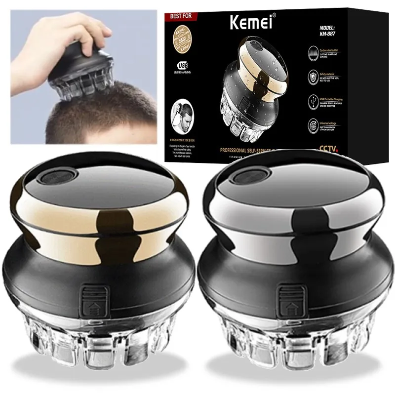 KM-887 UFO electric even cut rotary hair trimmer for men washable rechargeable hair clipper self-haircut shortcut kit for men