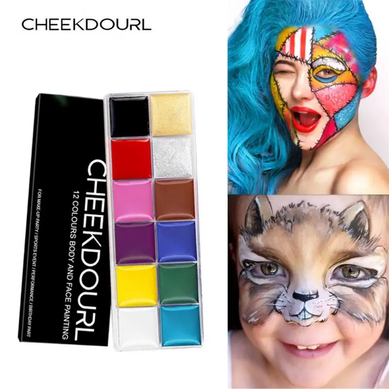 

ELECOOL 12 Colors Face Body Painting Oil Safe Kids Flash Tattoo Painting Art Halloween Party Makeup Fancy Dress Beauty Palette