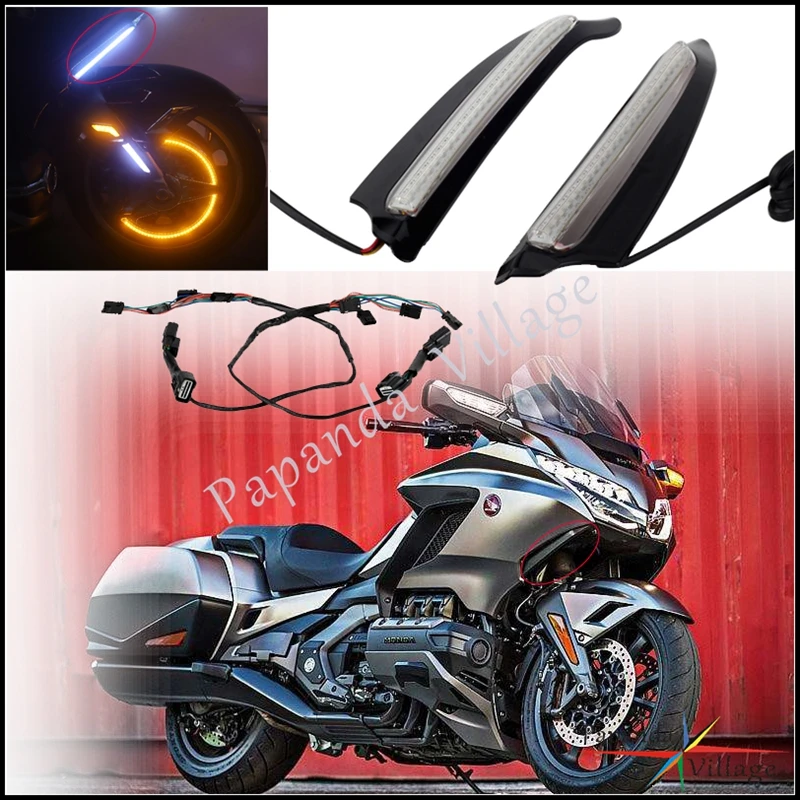 For Honda Gold Wing GL1800 Motorcycle Accessories LED Front Vent Turn Signal Light Decorative Accent For DCT Tour Airbag 2018-Up