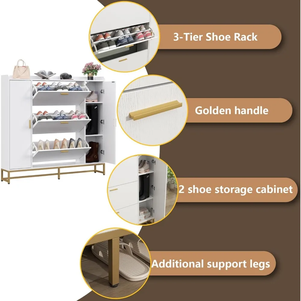 Шкаф для обуви прихожей с 2 регулируемыми полками хранения отдельно стоящим