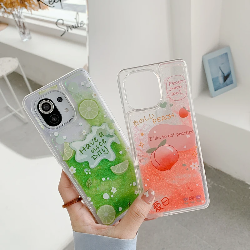 

Lemon Peach Quicksand Glitter Phone Case for Redmi Note 4 5 6 7 8 9 10 Pro 10lite Redmi 4X 6 6A 7 Y3 7A 8 8A 9prime 9C 9A
