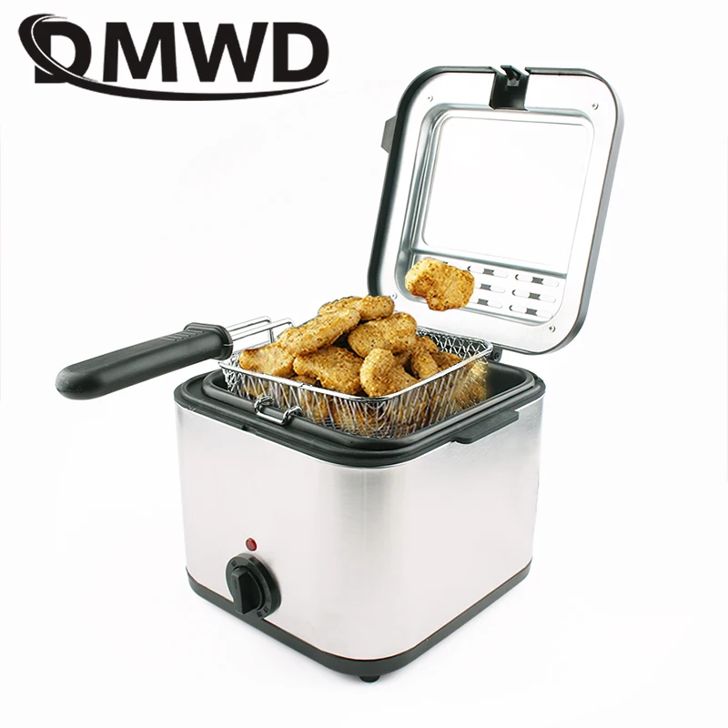 2.5L Stainless Steel Single Tank Electric Deep Fryer Smokeless French Fries Chicken Frying Hot Pot Grill Mini Hotpot Oven