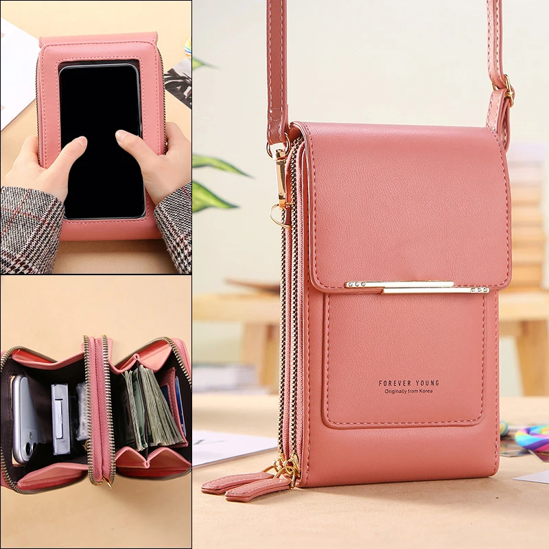 

Женские сумки, кошельки из мягкой кожи, Женский кошелек для сенсорного экрана, сумка через плечо с ремешком на плечо, дешевые женские сумки