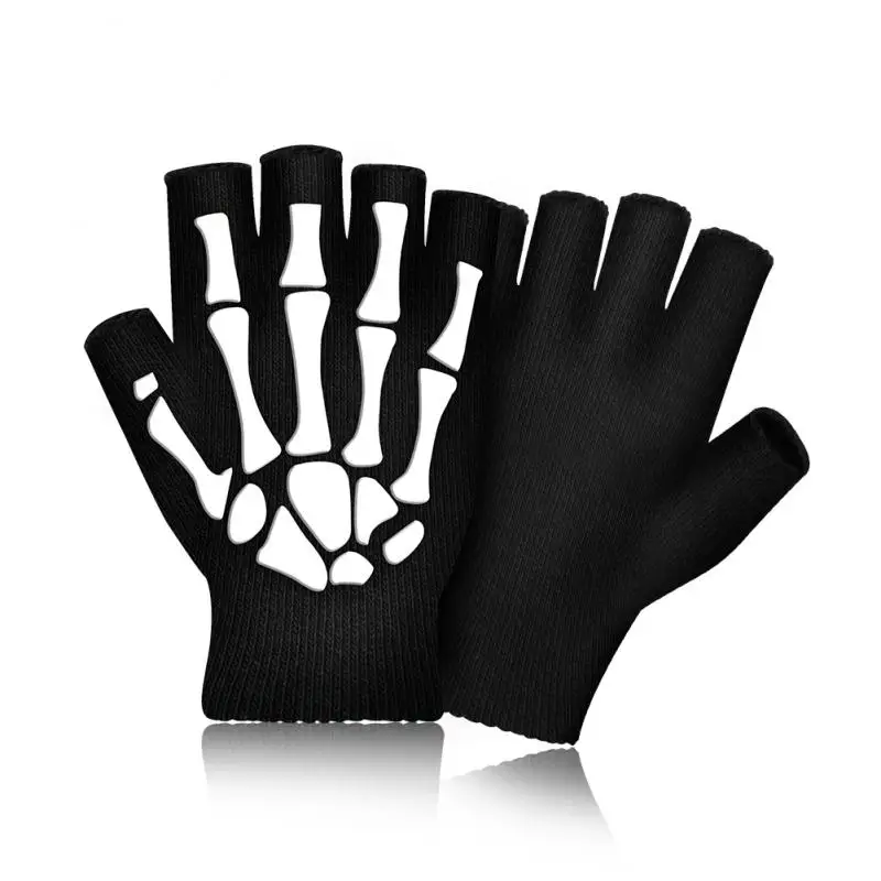 

Adult Gloves Luminous Half Finger Gloves Human Skeleton Hand Printed Riding Anti-Slip Wear Gloves Riding Accessories