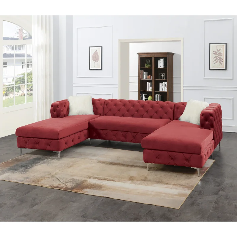 

Великолепная U-секционная бархатная мягкая кушетка для гостиной цвета Бургунди, кушетка LAF и Раф, кушетка без подлокотников цвета Бургунди