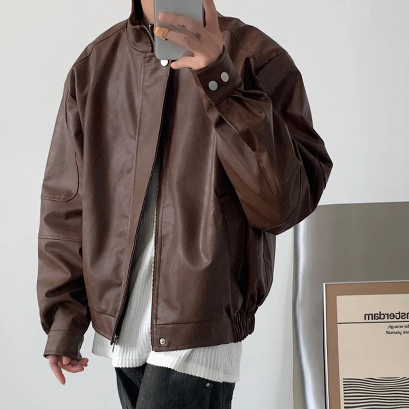 Мужская осенняя куртка IEFB из искусственной кожи с подкладкой на плечах короткие