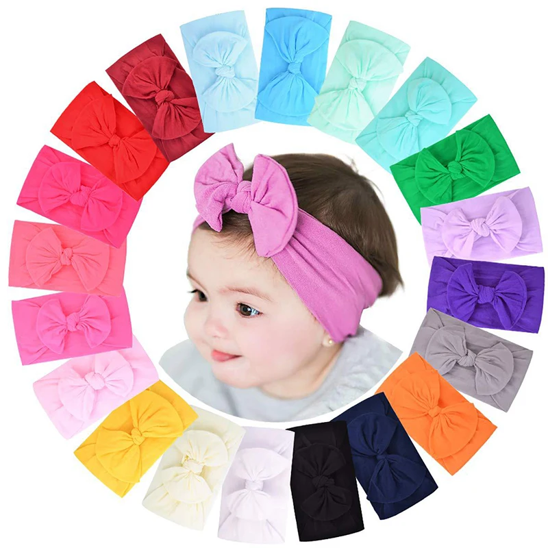 

1Pcs Baby Hair Accessories For Girls Elastic Baby Bows Soft Nylon Kids Headwear Hair Headband 10 Colors Cute Princess Hairband