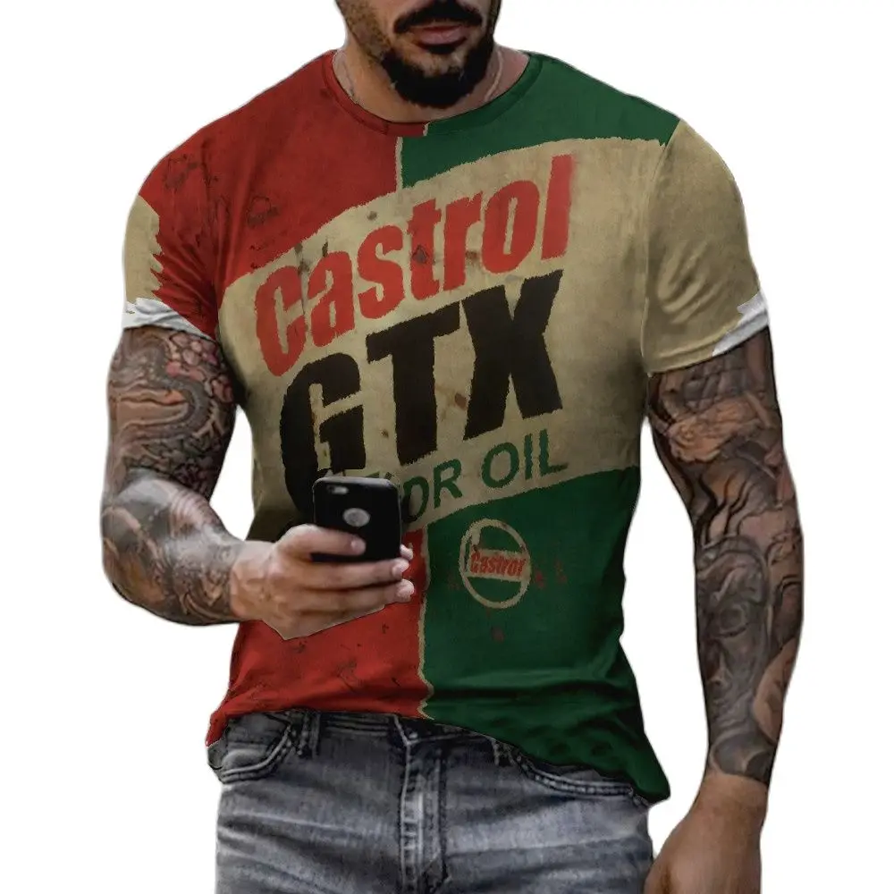 Лето 2022 Мужская Уличная модная футболка Castrol в стиле ретро с 3d принтом и короткими