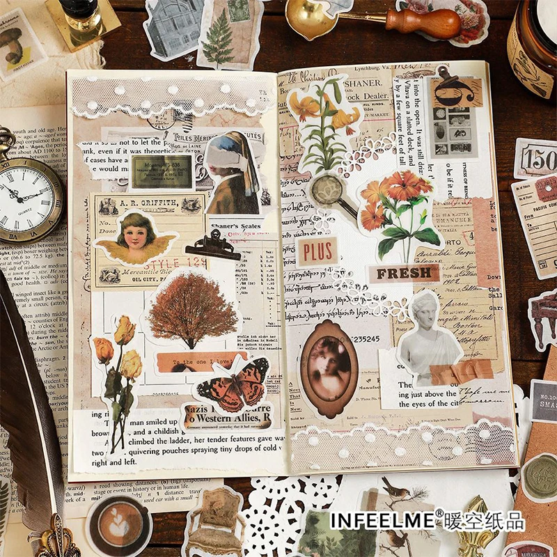 

100pcs Vintage Stickers Pack for Scrapbooking DIY Phone Case Decoration Journal Craft Supplies Handmade Album Material Sticker