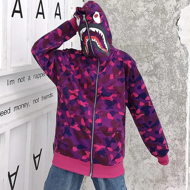 

2022 New Ape-Man Head Shark BAPE Jacket Men Women Camouflage Hoodies Sweatshirts Loose Trendy Brand Hip Hop Hooded Jackets Men