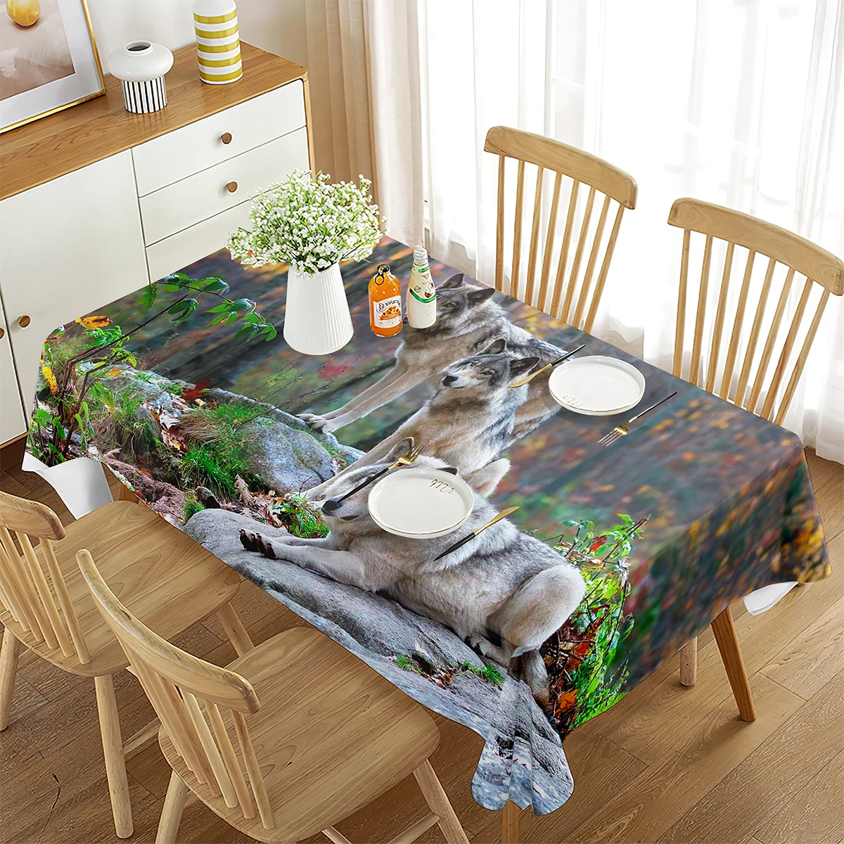 

Wild Animal Wolf Theme Tablecloth Jungle Natural Landscape Home Decor Rectangle Tablecloth Kitchen Dining Room Living Room Decor