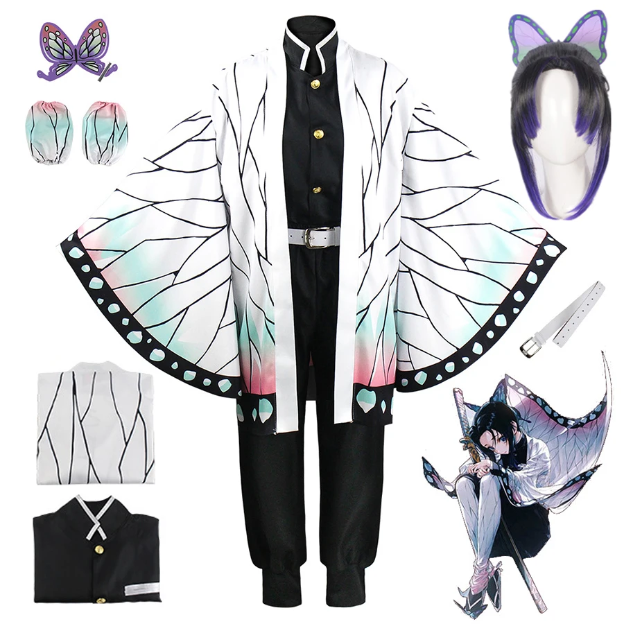 

Костюм для косплея шинобу из аниме «рассекающий демонов», женская одежда для косплея кимоно для взрослых и детей, парик на Хэллоуин