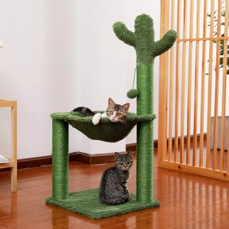 

2023New Cactus Cat Scratching Post with Sisal Rope Cat Scratcher Tree Towel with Comfortable Spacious Hammock Cats Climbing Fram
