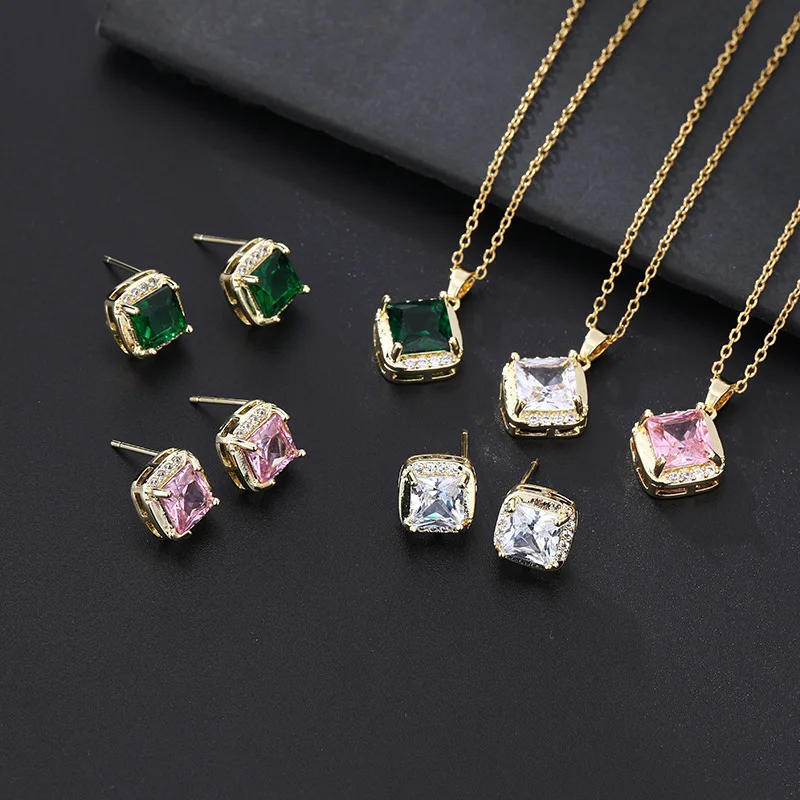 

Wedding Earrings 2023 Trend New Luxury 18K Gold Color Jewelry Geometric Set Vintage Bridal Combination Necklace Earrings Earing