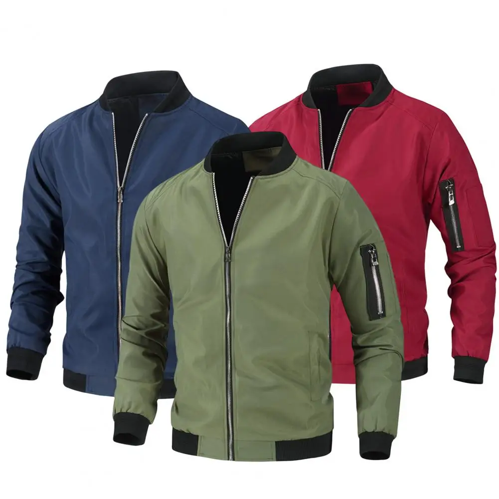 

Men Outerwear Stand Collar Spring Autumn Fine Stitching Zipper Pockets Jacket Coat Coat Cargo Coat Streetwear