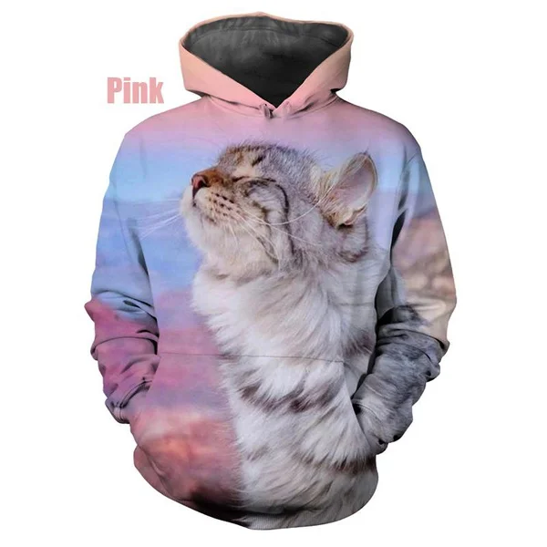 New Hot Sale 3D Print Cat Hoodie Casual Cat Sweatshirt Loose Men's Sweater Casual Pullover