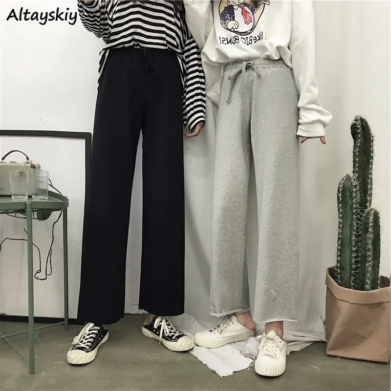 

Women Casual Pants Loose Straight Winter Warm Thickening Simple All-match Trousers Korean Stylish Elastic Waist Hot Sale S-4XL