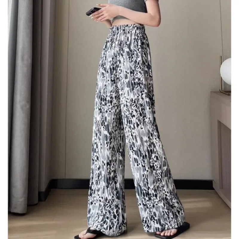 Брюки женские тонкие с широкими штанинами повседневные свободные штаны