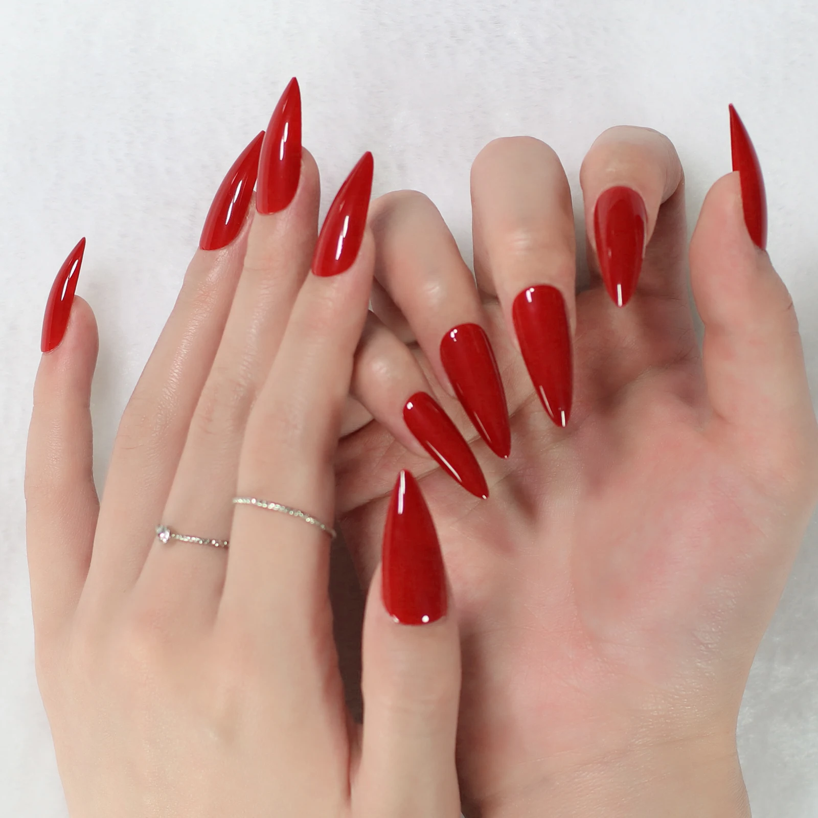 Stiletto Mirror Red Light Gossy Red Color Fingernails Sharp Fake Nails Art Medium Size Wholesale Manicure Full Cover With Tabs