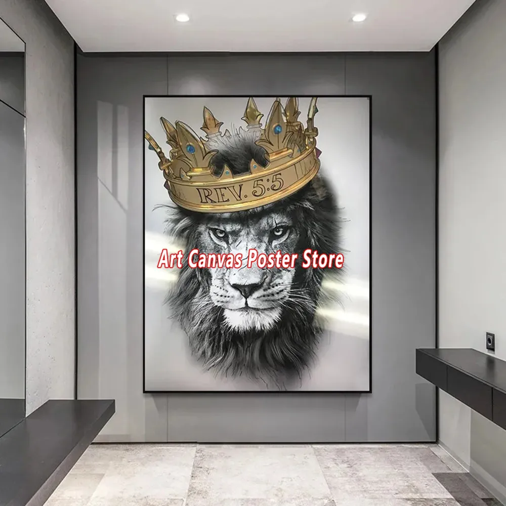 

Canvas Painting Lion Wearing A Crown Unframed Picture Wall Art Abstract Animal Poster Living Room Home Decor Cuadros No Frame