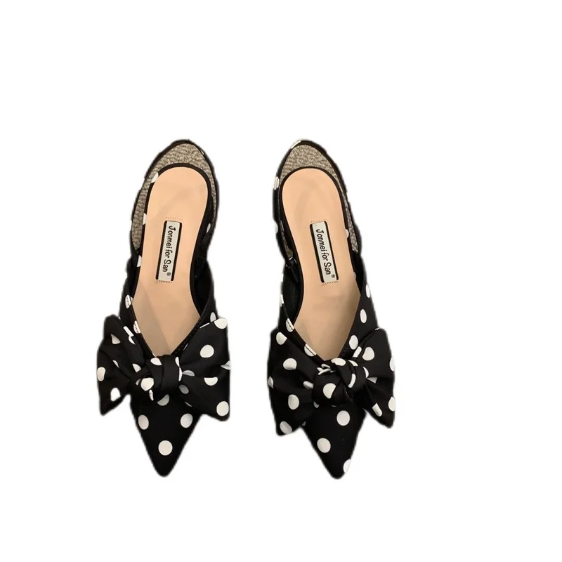 BOW Sandals Women 2022 Summer Pointed Low Heel Sandals Women Fashion Baotou Thin Strap Sandals High Heels Sandalias De Mujer