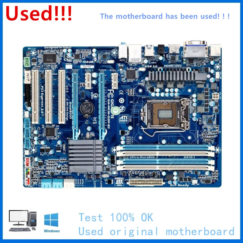 Для GA-H67A-D3H-B3 материнская плата LGA 1155 DDR3 H67 б/у SATA3 PCI-E X16 2 0 | Компьютеры и офис
