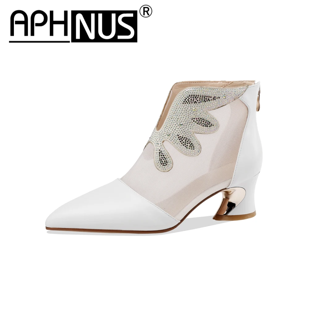 

Женские ботинки с вырезами APHNUS, короткие ботильоны на среднем высоком каблуке, женские туфли-лодочки 2022, новые ботинки на молнии