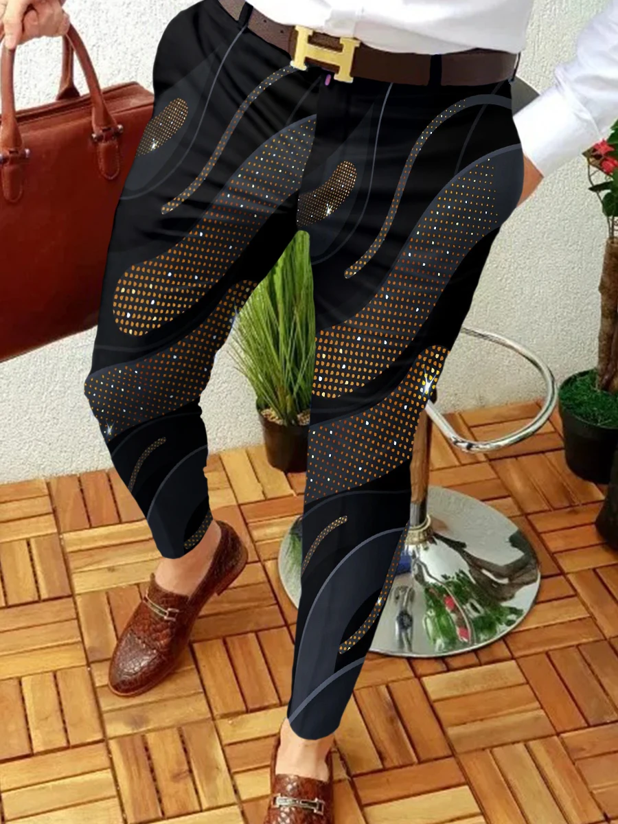 

2023 New Smart Casual Men's Pants Ethnic Style Print Pencil Pants Men Thin Mid Waist Jogger Casual Trousers Suit Pants