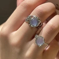 elegant white opal irregular crystal ring fashion vintage metal hollow open adjustable rings for women girl ring trendy jewelry