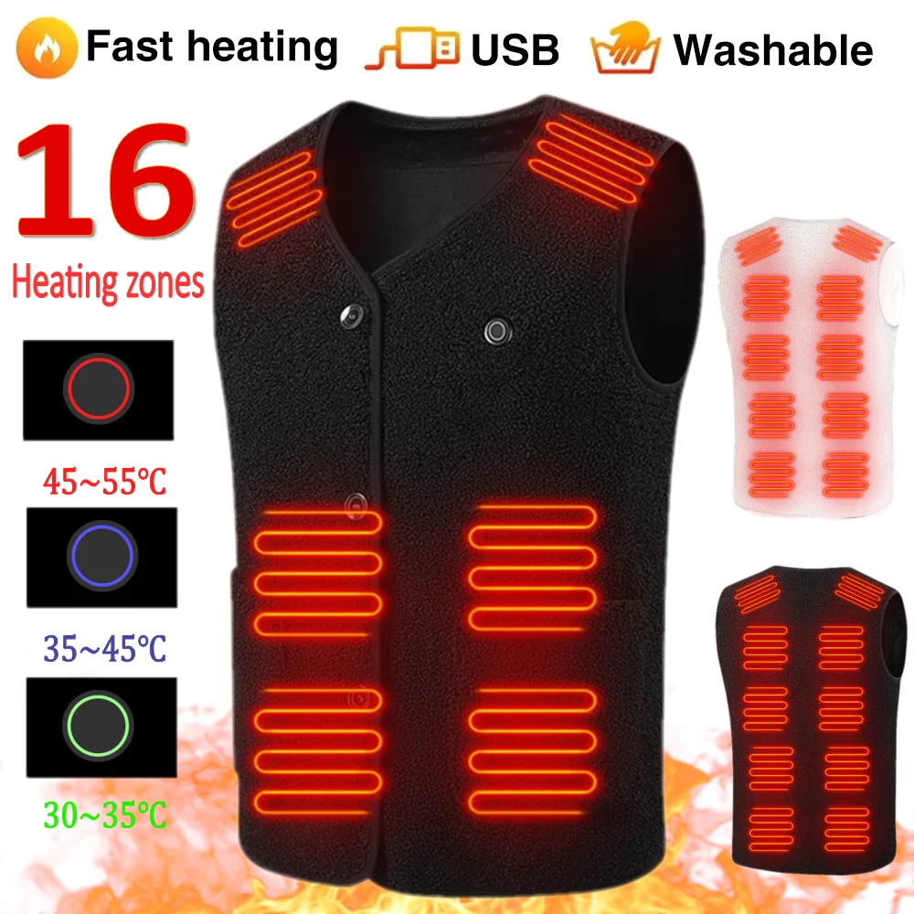 

16 Heating Areas Heated Jacket For Men Women Fast Charging Heating Vest Middle Aged and Elderly People Heating Clothes 5V/2A USB