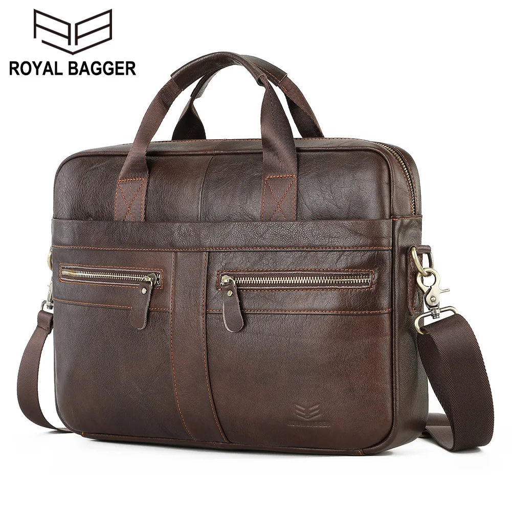 Royal Bagger Shoulder Bags Briefcases for Men Genuine Cow Leather Male Laptop Briefcase Handbag Business Messenger Bag Handbags