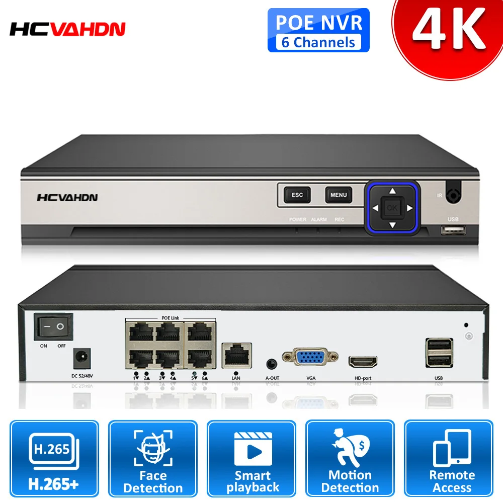 

XMEYE H.265 4CH 6CH 4K 8MP Ultra HD CCTV POE NVR Network Video Recorder Face Detction for 5MP 2MP Security POE IP Camera System