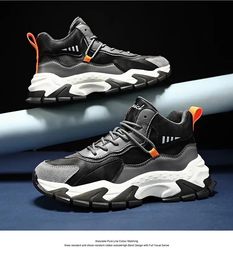 

Men's Winter Leather Casual Sports Shoes High Top Thick Bottom Non Slip Cushioning Running Shoes Plush Warm Cotton Casual Shoes