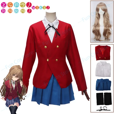 Аниме Toradora! Taiga Aisaka косплей костюм парик школьная форма JK красный костюм пальто юбка волосы носки TIGER×DRAGON Девушка костюм платье